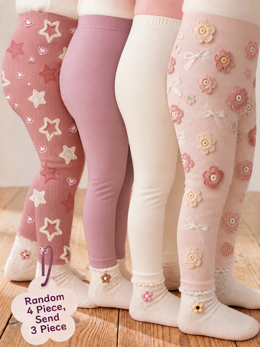 Baby Girl 3pcs Floral & Star Print Tights - White - View 1