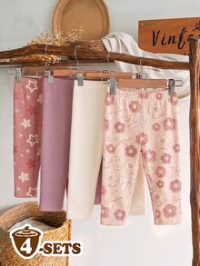 Baby Girl 3pcs Floral & Star Print Tights - White - View 4
