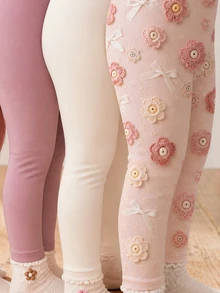Baby Girl 3pcs Floral & Star Print Tights - White - View 3