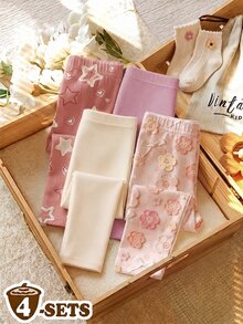 Baby Girl 3pcs Floral & Star Print Tights - White - View 2