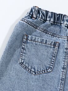 SHEIN Tween Girls Summer New Washed Blue Embroidered Flower A-Line Denim Skirt High Waist Snug Fit Straigh - Light Wash - View 6