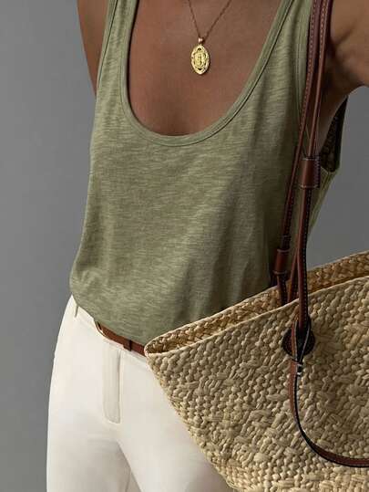 Livesso Spring Summer Loose Business Casual Style Fashion Office Wear Green Top Undershirt Elegant Commuter Women's Vest