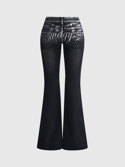Jeans primavera/estate Y2K Indie Sleaze Street Style con ricamo in lamina d'argento, vita ultra bassa, vestibilità aderente, gamba dritta