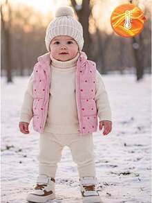 SHEIN Vintaside Kids 女嬰 0-3歲 1件裝 秋冬可愛風愛心印花保暖無袖抓絨內裡背心 - 粉色 - 查看 11