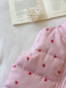 SHEIN Vintaside Kids 女嬰 0-3歲 1件裝 秋冬可愛風愛心印花保暖無袖抓絨內裡背心 - 粉色 - 查看 8