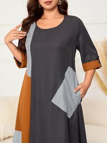 Lacomfia Gaun Musim Panas Bergaris Patchwork Ukuran Plus untuk Wanita - Grey - View 6