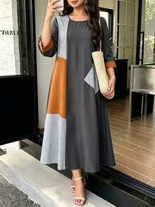 Lacomfia Gaun Musim Panas Bergaris Patchwork Ukuran Plus untuk Wanita - Grey - View 1