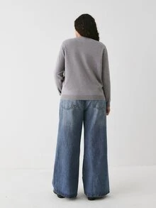 YARNWELL 大尺碼女款純色單排扣休閒百搭日常開襟衫 - 灰色 - 查看 3