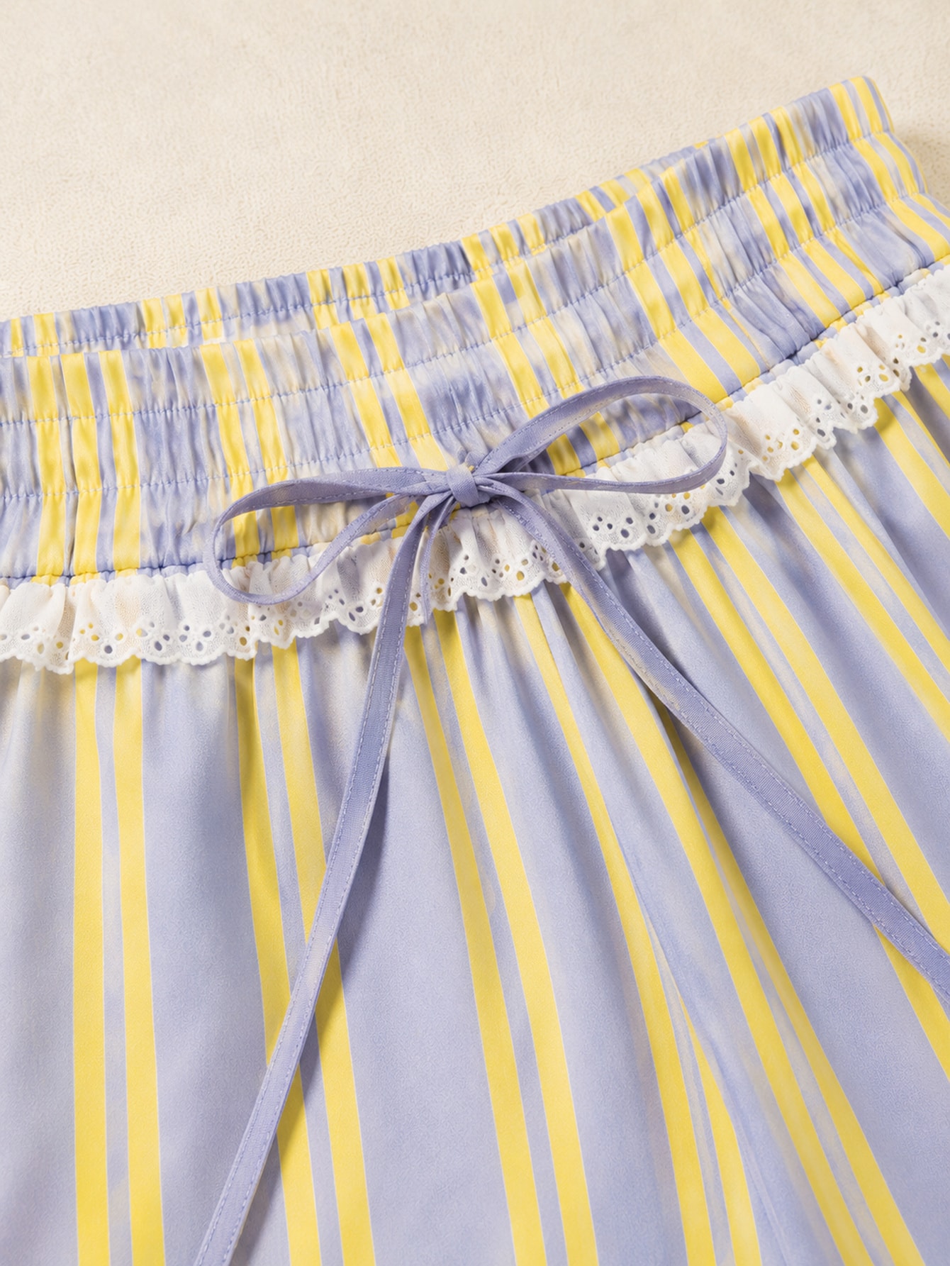Satin Striped Lace Detail Shorts, view 7