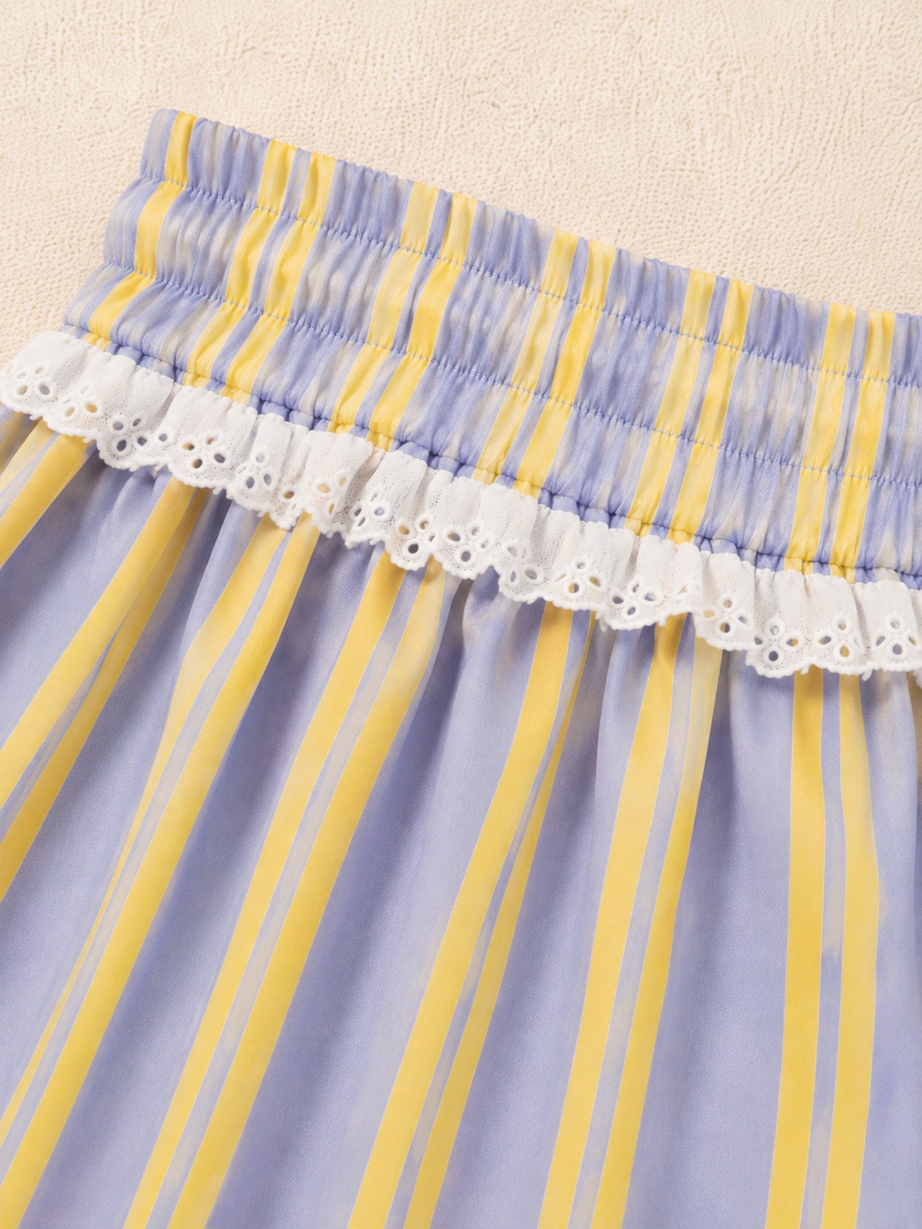 Satin Striped Lace Detail Shorts, view 6