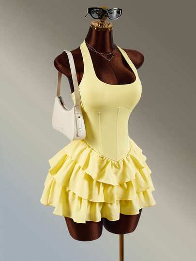 Amplova Women Active Dresses Jumpsuit Sexy Fashion Gym Fitness Workout Running Yellow Casual Backless Going Out Tennis Dress  Fashion Party  Comfortable
