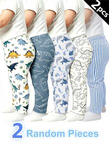 SHEIN 5件隨機款 男嬰新款時尚可愛舒適簡約柔軟休閒圖案印花服飾 男童長褲 日常穿著 男孩喜愛的圖案禮物 - 彩色 - 查看 1