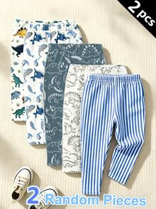 SHEIN 5件隨機款 男嬰新款時尚可愛舒適簡約柔軟休閒圖案印花服飾 男童長褲 日常穿著 男孩喜愛的圖案禮物 - 彩色 - 查看 2