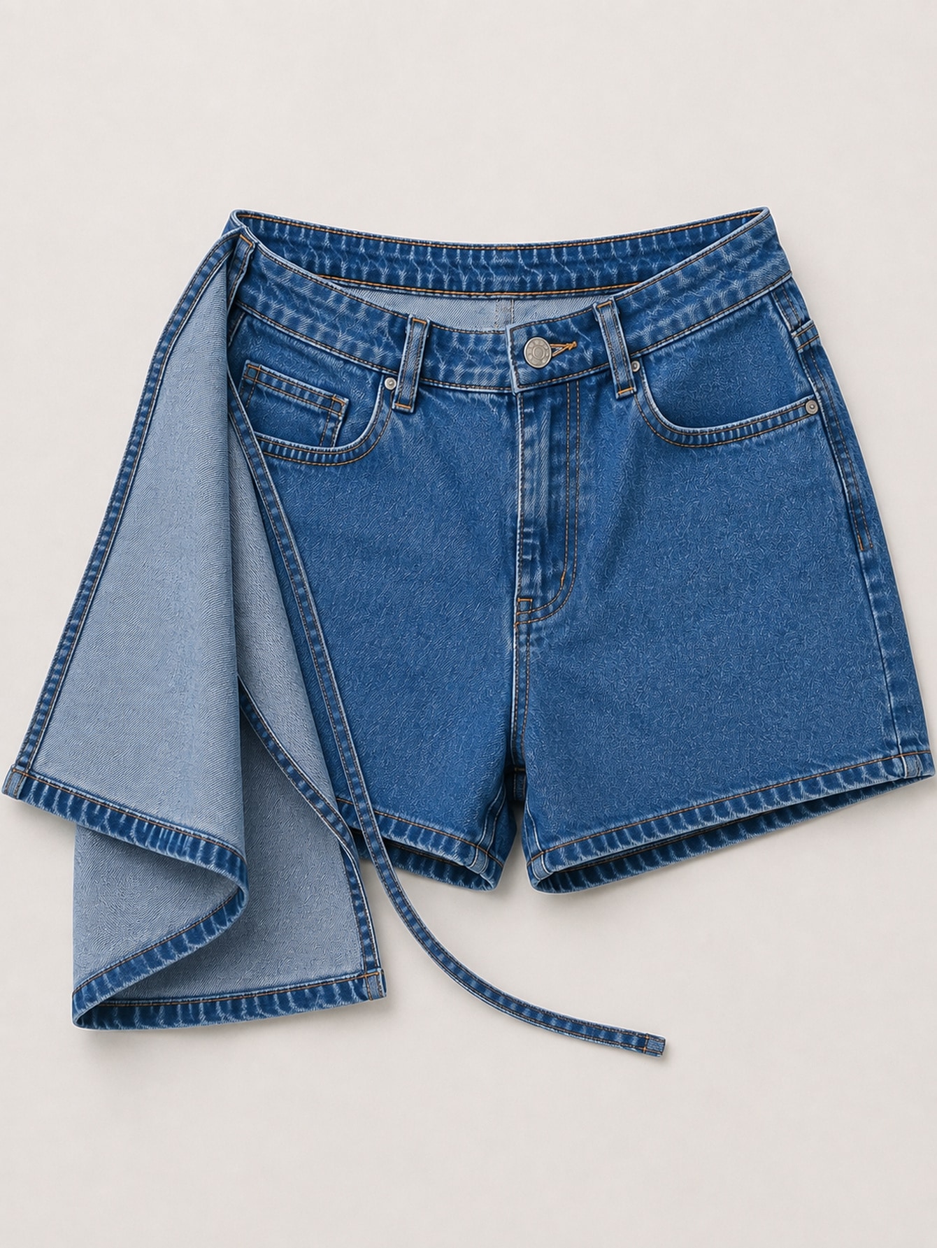 Mid Wash Denim Tie Front Wrap Detail Skort, view 7