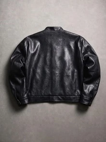 PAVTROS Men's Fashion Striped Colorblock Zipper PU Material Jacket - Black - View 4
