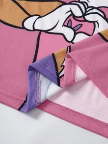 LOONEY TUNES X SHEIN 女款字母卡通印花不對稱肩短袖T恤 - 粉色 - 查看 7