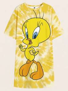 LOONEY TUNES X SHEIN 大尺碼女款卡通印花休閒日常居家睡裙 - 黃色 - 查看 6