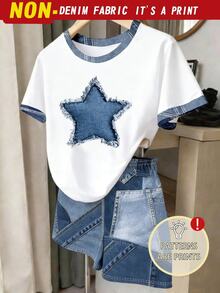 Tween Girls Digital Diamond Pattern Short Sleeve & Shorts Set, Casual Comfortable Autumn/Winter Outfit,Back To Schoo,Holidays,Colorful - White - View 3