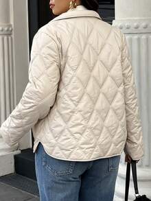 Easura Plus Size Women Solid Color Pocket Casual Normal Daily Winter Padded Coat Fashion Week Autumn Fall/Winter - Apricot - View 4
