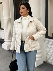 Easura Plus Size Women Solid Color Pocket Casual Normal Daily Winter Padded Coat Fashion Week Autumn Fall/Winter - Apricot - View 8