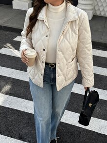 Easura Plus Size Women Solid Color Pocket Casual Normal Daily Winter Padded Coat Fashion Week Autumn Fall/Winter - Apricot - View 7