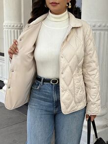 Easura Plus Size Women Solid Color Pocket Casual Normal Daily Winter Padded Coat Fashion Week Autumn Fall/Winter - Apricot - View 6