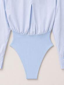 Zerodot Women Formal Blue Knit Shirt Bodysuit Casual Daily Fall Pre Fall - Blue - View 6
