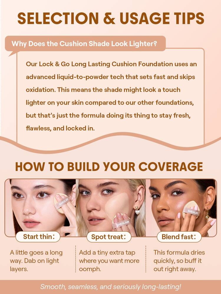 SHEGLAM Lock & Go Long-Lasting Cushion Foundation-Truffle Brand Beauty Cosmetic Makeup For Women And Girls - Truffle - View 9