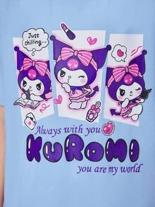 HELLO KITTY AND FRIENDS | SHEIN 少女卡通图案休闲可爱针织短袖T恤，夏季 - 藍色 - 查看 7