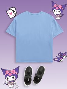 HELLO KITTY AND FRIENDS | SHEIN 少女卡通图案休闲可爱针织短袖T恤，夏季 - 藍色 - 查看 5
