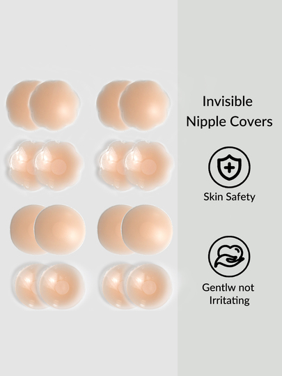 SHEIN Nipple Covers Flower & Round Shape 4 PCS For Women, Reusable Nipple Coverings, Nipple Pasties,Suitable For Formal Dresses, Dates, Wedding, Travel,