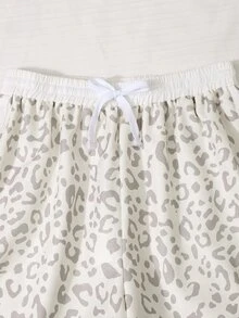 SHEIN 青少年女孩花卉灰色與白色對比腰帶休閒街頭風極簡運動長褲 秋冬款 - 淺灰色 - 查看 4