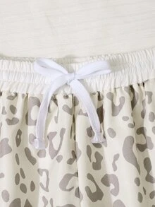 SHEIN 青少年女孩花卉灰色與白色對比腰帶休閒街頭風極簡運動長褲 秋冬款 - 淺灰色 - 查看 5
