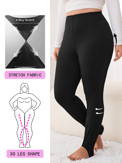 Solflare Plus Size Women's Black Comfortable Stirrup Leggings