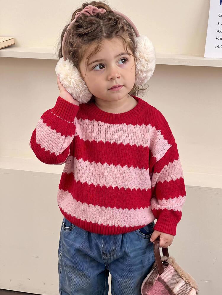 LMoss Kids Baby Girl Knit Round Neck Striped Casual Sweater - Multicolor - View 6