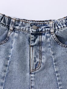 青少年女孩復古夏季牛仔裙，老錢風夏季風格，柔軟彈性腰 A 字喇叭裙，青少年女孩基本休閒穿搭，適合夏季穿搭度假氛圍畢業典禮日常穿著 - 淺色水洗藍 - 查看 8
