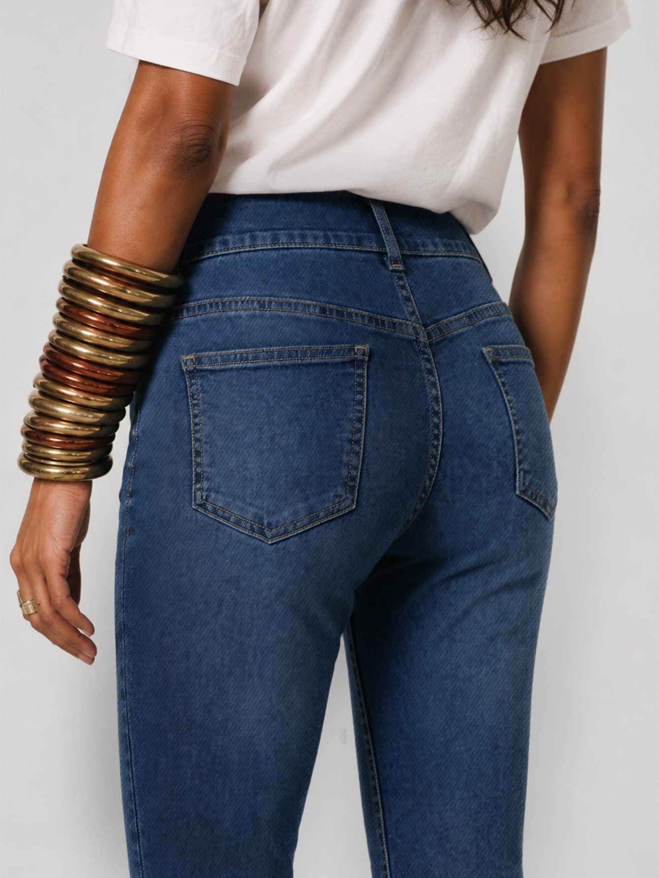 Mid Wash Denim Slim Fit Capri Shorts, view 2