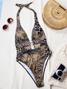 Swim Chiccia 豹纹低胸性感露背泳衣，节日波西米亚风 - 彩色 - 查看 6