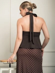 Ximena Robles Ximena Robles Atasan Tank Top Babydoll Tanpa Punggung dengan Tali Bahu Tipis Warna Cokelat Gaya Y2K untuk Wanita, Cocok untuk Musim Semi hingga Musim Panas, Kasual. - Coklat - View 2