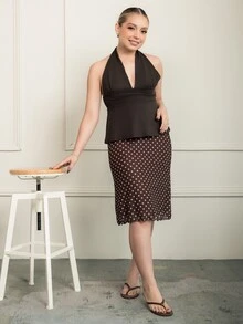 Ximena Robles Ximena Robles Atasan Tank Top Babydoll Tanpa Punggung dengan Tali Bahu Tipis Warna Cokelat Gaya Y2K untuk Wanita, Cocok untuk Musim Semi hingga Musim Panas, Kasual. - Coklat - View 6