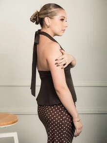 Ximena Robles Ximena Robles Atasan Tank Top Babydoll Tanpa Punggung dengan Tali Bahu Tipis Warna Cokelat Gaya Y2K untuk Wanita, Cocok untuk Musim Semi hingga Musim Panas, Kasual. - Coklat - View 4
