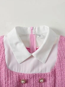 SHEIN 青少年女孩 2 合 1 拼接休閒度假旅行洋裝 - 粉色 - 查看 6