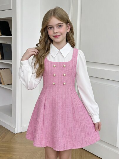 SHEIN Tween Girl 2 In 1 Patchwork Casual Vacation Travel Dress