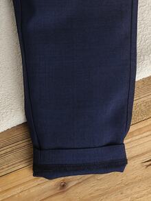 SHEIN 2pcs Young Boy Gentleman Suit,Traditional Wedding Gift Ring Bearer Outfit: Single Breasted Vest Elastic Waist Pants Set,Formal Wear Baby Blue Autumn - Navy Blue - View 8