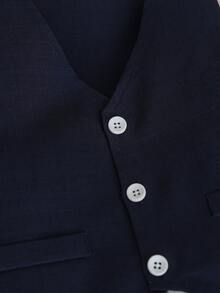 SHEIN 2pcs Young Boy Gentleman Suit,Traditional Wedding Gift Ring Bearer Outfit: Single Breasted Vest Elastic Waist Pants Set,Formal Wear Baby Blue Autumn - Navy Blue - View 6