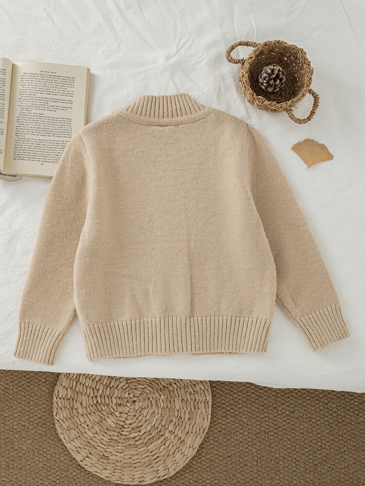 SHEIN Fall Clothes Winter Toddler Boys Camel Long Sleeve Knit Cardigan, Perfect For Back To School, Cozy Soft, Festival Outfits Christmas Everyday Essential - Camel - View 2