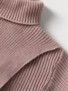 Louniche Elegant High Neck Asymmetrical Hem Long Sleeve Women's Sweater 2 Pieces Set - Brown - View 7