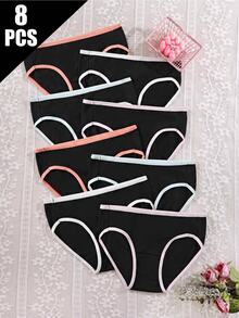 SHEIN 8pcs/Pack Celana Dalam Minimalis Katun Polos untuk Remaja Perempuan, Nyaman & Lembut - MultiWarna - View 1