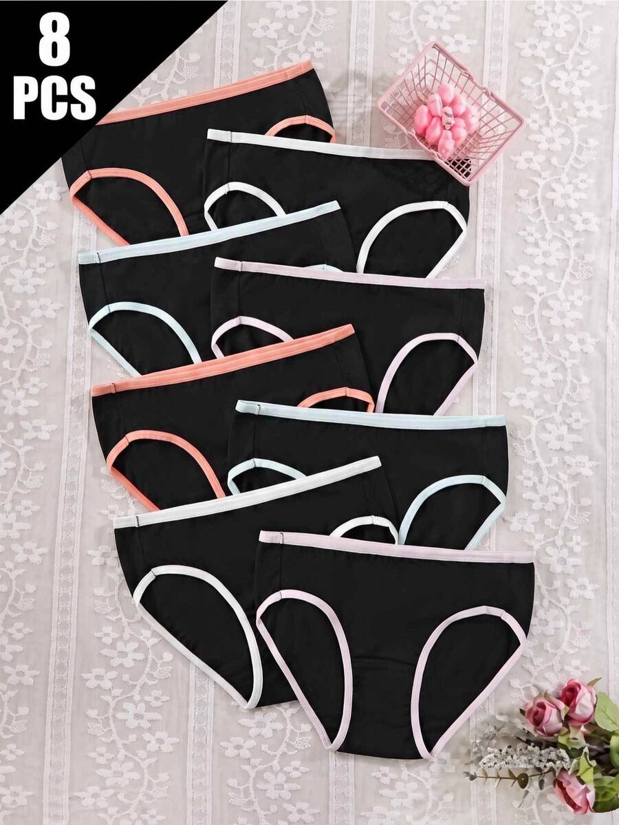 SHEIN 8pcs/Pack Celana Dalam Minimalis Katun Polos untuk Remaja Perempuan, Nyaman & Lembut - MultiWarna - View 1