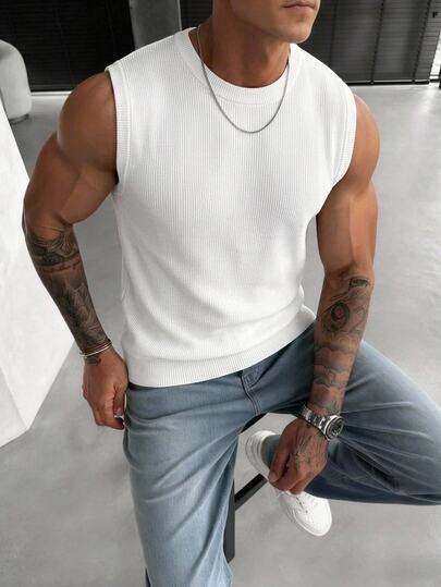 Manfinity LEGND Men's Solid Color Crew Neck Casual Versatile Knit Vest